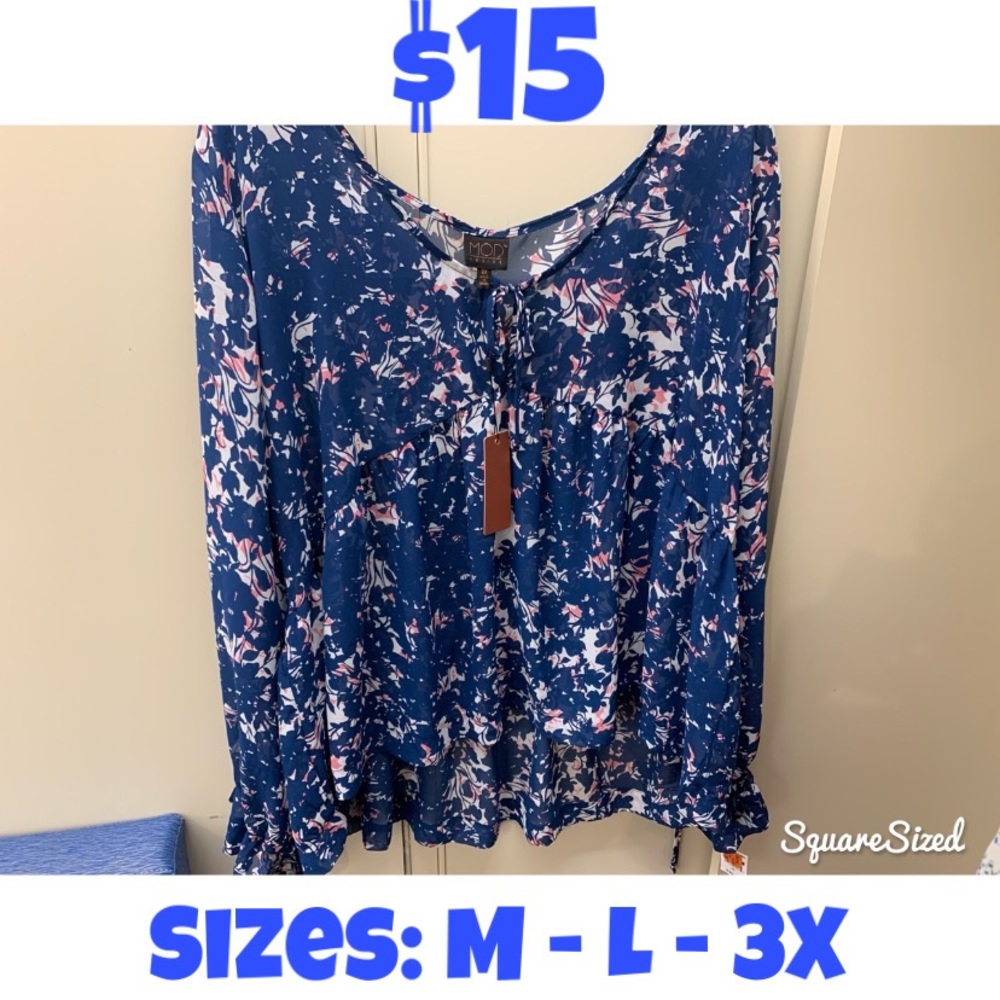 NEW WITH TAGS MOD LONG SLEEVE BLOUSE-SIZES M L 3X